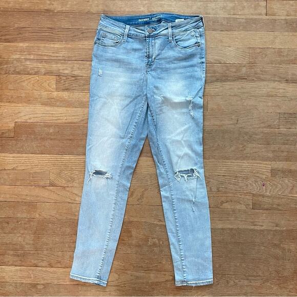 Old Navy Rockstar light wash distressed mid rise jeans pants size 6  b2 - Picture 1 of 5